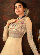 Load image into Gallery viewer, Beige and Gold Floral Embroidered Kalidar Anarkali fashionandstylish.myshopify.com