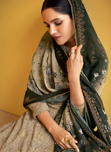 Load image into Gallery viewer, Beige and Green Heavy Embroidered Anarkali Suit