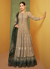 Load image into Gallery viewer, Beige and Green Heavy Embroidered Anarkali Suit