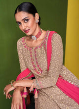 Load image into Gallery viewer, Beige and Pink Embroidered Palazzo Style Suit fashionandstylish.myshopify.com