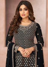 Load image into Gallery viewer, Black Embroidered Sharara Style Suit