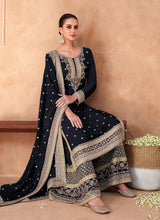 Load image into Gallery viewer, Black Embroidered Sharara Style Suit