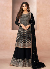 Load image into Gallery viewer, Black Embroidered Sharara Style Suit