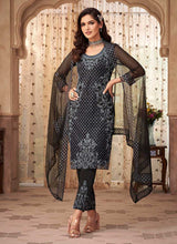 Load image into Gallery viewer, Black Floral Embroidered Designer Pant Style Suit fashionandstylish.myshopify.com