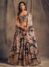 Load image into Gallery viewer, Black Floral Printed Stylish Embroidered Lehenga Choli fashionandstylish.myshopify.com