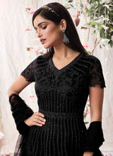 Load image into Gallery viewer, Black Heavy Embroidered Designer Kalidar Anarkali Suit fashionandstylish.myshopify.com