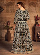 Load image into Gallery viewer, Black Heavy Embroidered Designer Velvet Anarkali Suit fashionandstylish.myshopify.com