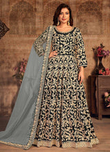 Load image into Gallery viewer, Black Heavy Embroidered Designer Velvet Anarkali Suit fashionandstylish.myshopify.com