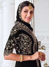 Load image into Gallery viewer, Black Heavy Embroidered High Slit Anarkali Suit fashionandstylish.myshopify.com