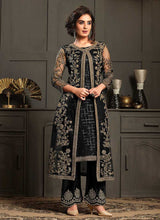 Load image into Gallery viewer, Black Heavy Embroidered Jacket Style Anarkali Suit fashionandstylish.myshopify.com