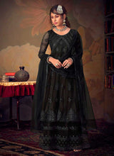 Load image into Gallery viewer, Black Heavy Embroidered Net Sharara Style Suit fashionandstylish.myshopify.com