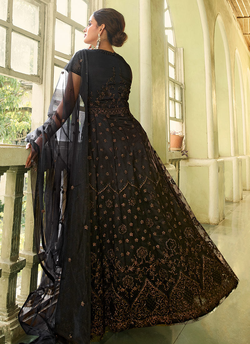 blue dress for baby girl Most Trending Black Hand and Mirror Work Anarkali Suit main image 0