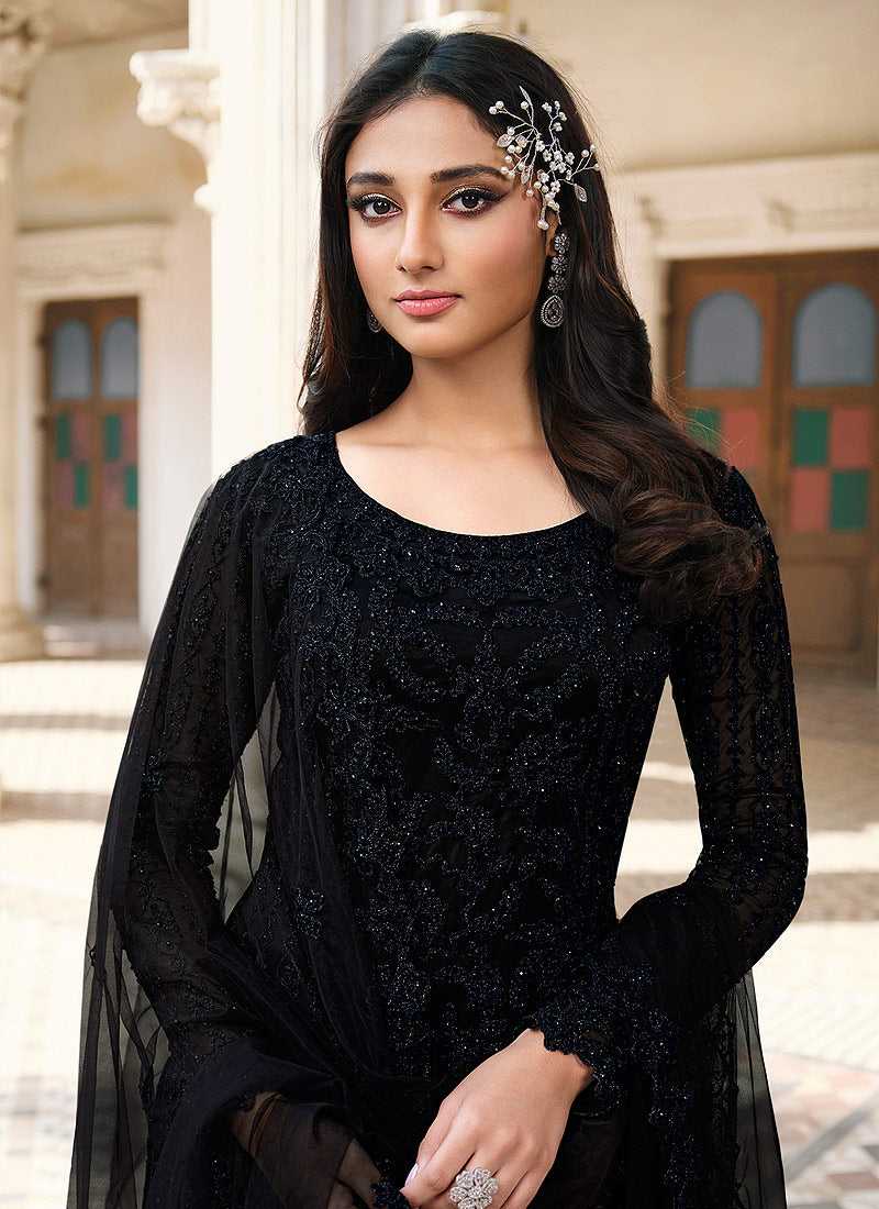 black palazzo dress for women Buy Black Pakistani Palazzo Suit With Sequins Embellished Kurta And Dupatta