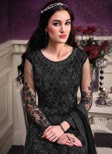 Load image into Gallery viewer, Black Heavy Net Embroidered Straight Pant Style Suit fashionandstylish.myshopify.com