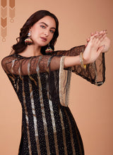 Load image into Gallery viewer, Black Sequin Embroidered Straight Pant Suit