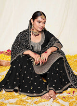 Load image into Gallery viewer, Black and Gold Embroidered Gharara Suit fashionandstylish.myshopify.com