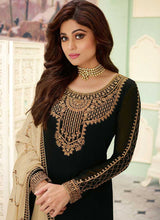 Load image into Gallery viewer, Black and Gold Embroidered Lehenga Style Anarkali Suit fashionandstylish.myshopify.com