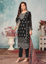 Load image into Gallery viewer, Black and Gold Embroidered Trendy Pant Style Suit fashionandstylish.myshopify.com