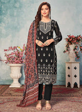 Load image into Gallery viewer, Black and Gold Embroidered Trendy Pant Style Suit fashionandstylish.myshopify.com