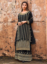 Load image into Gallery viewer, Black and Gold Heavy Embroidered Designer Palazzo Style Suit fashionandstylish.myshopify.com