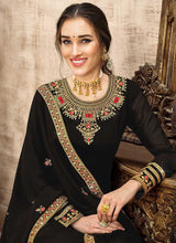 Load image into Gallery viewer, Black and Gold Straight Cut Embroidered Pant Style Suit fashionandstylish.myshopify.com