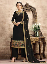 Load image into Gallery viewer, Black and Gold Straight Cut Embroidered Pant Style Suit fashionandstylish.myshopify.com
