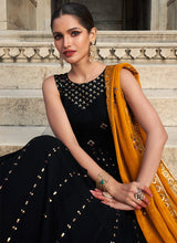 Load image into Gallery viewer, Black and Mustard Sequin Embroidered Anarkali