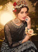 Load image into Gallery viewer, Black and Silver Heavy Embroidered Kalidar Lehenga Style Anarkali fashionandstylish.myshopify.com