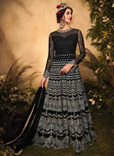 Load image into Gallery viewer, Black and Silver Heavy Embroidered Kalidar Lehenga Style Anarkali fashionandstylish.myshopify.com