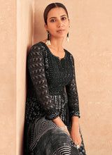 Load image into Gallery viewer, Black and White Embroidered Stylish Anarkali Suit
