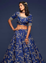 Load image into Gallery viewer, Blue And Gold Silk Embroidered Stylish Lehenga Choli fashionandstylish.myshopify.com