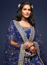 Load image into Gallery viewer, Blue And Gold Silk Embroidered Stylish Lehenga Choli fashionandstylish.myshopify.com