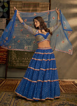 Load image into Gallery viewer, Blue And Gold Stylish Embroidered Lehenga Choli