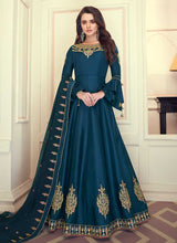Load image into Gallery viewer, Blue Colored Kalidar Embroidered Silk Voluptuous Gown fashionandstylish.myshopify.com