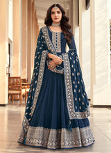 Load image into Gallery viewer, Blue Embroidered Designer Anarkali Suit