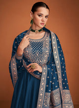 Load image into Gallery viewer, Blue Embroidered Designer Kalidar Anarkali Suit