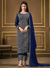 Load image into Gallery viewer, Blue Embroidered Fashionable Pant Style Suit fashionandstylish.myshopify.com