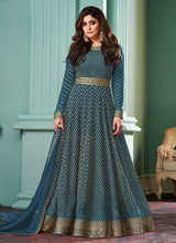 Load image into Gallery viewer, Blue Embroidered Floor touch Anarkali fashionandstylish.myshopify.com