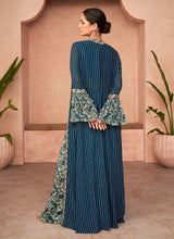 Load image into Gallery viewer, Blue Embroidered Jacket Style Sharara Suit