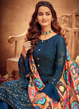Load image into Gallery viewer, Blue Embroidered Palazzo Style Suit fashionandstylish.myshopify.com