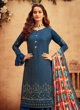 Load image into Gallery viewer, Blue Embroidered Palazzo Style Suit fashionandstylish.myshopify.com