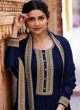 Load image into Gallery viewer, Blue Embroidered Pant Style Suit fashionandstylish.myshopify.com