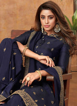 Load image into Gallery viewer, Blue Embroidered Silk Palazzo Style Suit fashionandstylish.myshopify.com