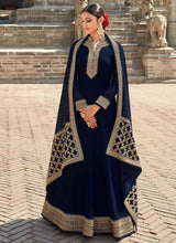 Load image into Gallery viewer, Blue Embroidered Stylish Kalidar Gown Style Anarkali fashionandstylish.myshopify.com