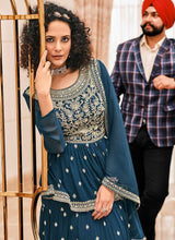 Load image into Gallery viewer, Blue Embroidered Stylish Sharara Style Suit fashionandstylish.myshopify.com