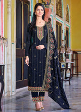 Load image into Gallery viewer, Blue Embroidered Stylish Straight Pant Suit fashionandstylish.myshopify.com