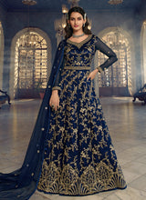 Load image into Gallery viewer, Blue Floral Heavy Embroidered Gown Style Anarkali