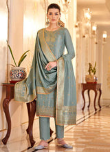 Load image into Gallery viewer, Blue Grey Designer Embroidered Palazzo Suit fashionandstylish.myshopify.com