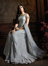 Load image into Gallery viewer, Blue Grey Slit Style Embroidered  Sharara Suit fashionandstylish.myshopify.com