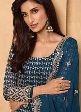 Load image into Gallery viewer, Blue Heavy Embroidered Designer Sharara Style Suit fashionandstylish.myshopify.com